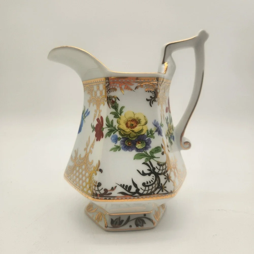Royal Danube Floral Porcelain Pitcher Gold‎ Filigree Hexagonal Pedestal Base